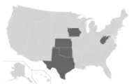 The Big 12 as it has existed since 2012, after the departures of Texas A&M and Missouri and the additions of Texas Christian and West Virginia