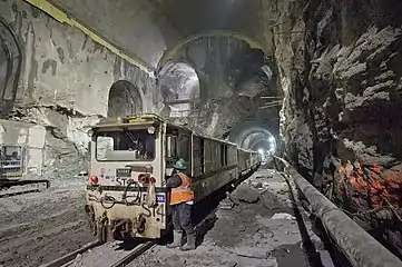 work train in East Side Access cavern under construction in New York City