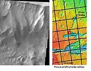 Cliff in northern wall of Ganges Chasma, as seen by THEMIS.  Click on image to see relationship with other features in the Coprates region.