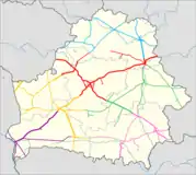 Map of the system .mw-parser-output .legend{page-break-inside:avoid;break-inside:avoid-column}.mw-parser-output .legend-color{display:inline-block;min-width:1.25em;height:1.25em;line-height:1.25;margin:1px 0;text-align:center;border:1px solid black;background-color:transparent;color:black}.mw-parser-output .legend-text{}&nbsp;&nbsp;Minsk branch; .mw-parser-output .legend{page-break-inside:avoid;break-inside:avoid-column}.mw-parser-output .legend-color{display:inline-block;min-width:1.25em;height:1.25em;line-height:1.25;margin:1px 0;text-align:center;border:1px solid black;background-color:transparent;color:black}.mw-parser-output .legend-text{}&nbsp;&nbsp;Baranavichy (Baranovichi) branch; .mw-parser-output .legend{page-break-inside:avoid;break-inside:avoid-column}.mw-parser-output .legend-color{display:inline-block;min-width:1.25em;height:1.25em;line-height:1.25;margin:1px 0;text-align:center;border:1px solid black;background-color:transparent;color:black}.mw-parser-output .legend-text{}&nbsp;&nbsp;Brest branch; .mw-parser-output .legend{page-break-inside:avoid;break-inside:avoid-column}.mw-parser-output .legend-color{display:inline-block;min-width:1.25em;height:1.25em;line-height:1.25;margin:1px 0;text-align:center;border:1px solid black;background-color:transparent;color:black}.mw-parser-output .legend-text{}&nbsp;&nbsp;Homiel (Gomel) branch; .mw-parser-output .legend{page-break-inside:avoid;break-inside:avoid-column}.mw-parser-output .legend-color{display:inline-block;min-width:1.25em;height:1.25em;line-height:1.25;margin:1px 0;text-align:center;border:1px solid black;background-color:transparent;color:black}.mw-parser-output .legend-text{}&nbsp;&nbsp;Mahiliow (Mogilev) branch; .mw-parser-output .legend{page-break-inside:avoid;break-inside:avoid-column}.mw-parser-output .legend-color{display:inline-block;min-width:1.25em;height:1.25em;line-height:1.25;margin:1px 0;text-align:center;border:1px solid black;background-color:transparent;color:black}.mw-parser-output .legend-text{}&nbsp;&nbsp;Viciebsk (Vitebsk) branch