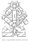 A hand-drawn sketch of a candidate arrangement for pressurized modules of a space station, submitted for a patent application.