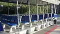 The Studio tram fills 6 visitors per row. Small children are typically seated in the middle of the tram and not at the sides of the tram for safety reasons. Typically older children and adults sit at the sides of the tram.